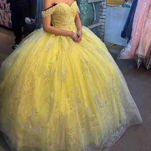 Elegant Yellow Off-Shoulder Ball Gown